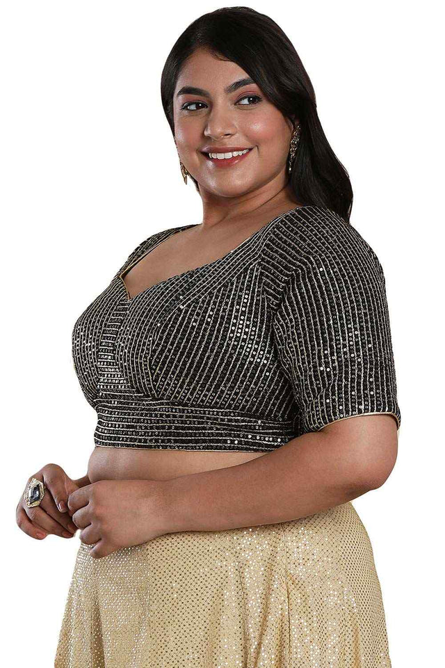 Buy Black Silk Readymade Saree Blouse Online - KARMAPLACE