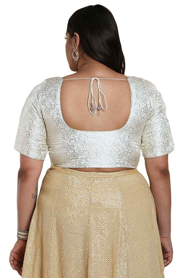 Buy Off White Brocade Readymade Saree Blouse Online - KARMAPLACE