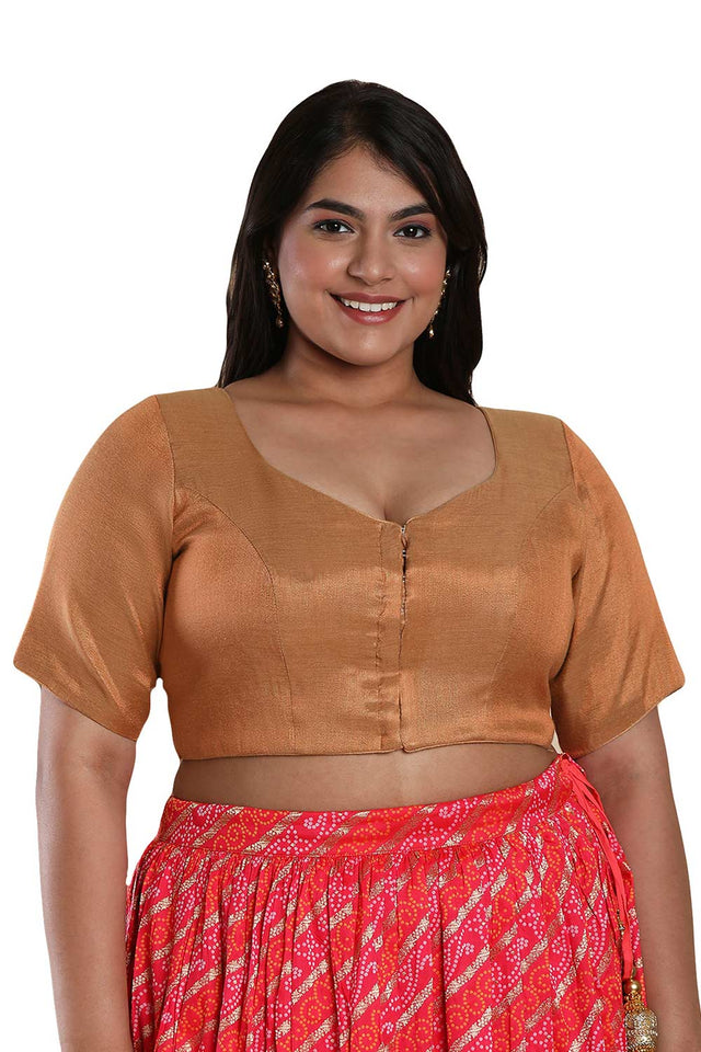 Buy Rose Gold Shimmer Readymade Saree Blouse Online - KARMAPLACE