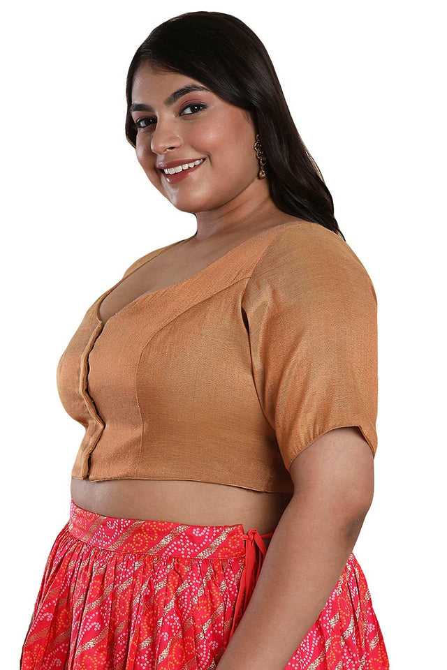 Buy Rose Gold Shimmer Readymade Saree Blouse Online - KARMAPLACE