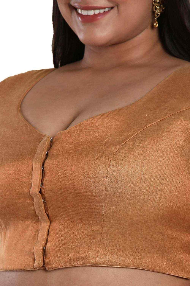 Buy Rose Gold Shimmer Readymade Saree Blouse Online - KARMAPLACE