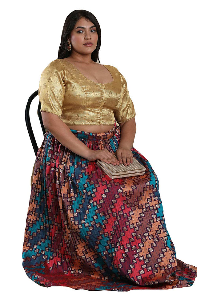 Buy Gold Brocade Readymade Saree Blouse Online - KARMAPLACE