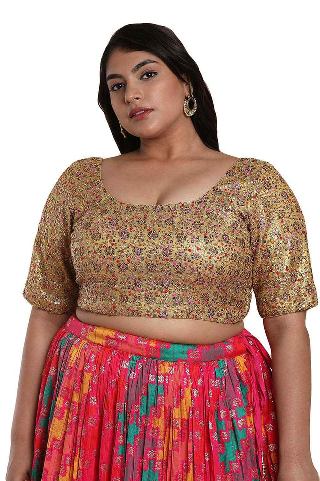 Buy Gold Multi Net Readymade Saree Blouse Online - KARMAPLACE