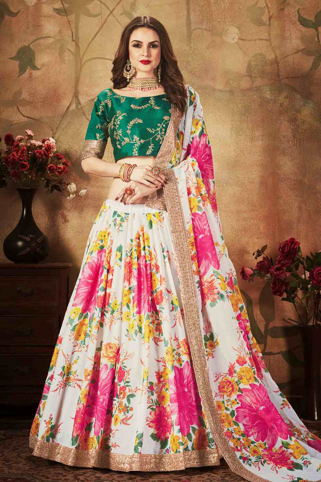 Buy Organza Printed Lehenga Choli In White And Multi