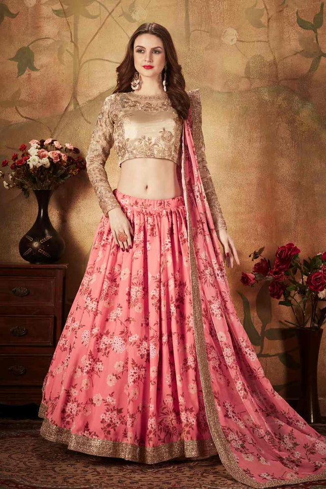 Buy Organza Printed Lehenga Choli In Pink