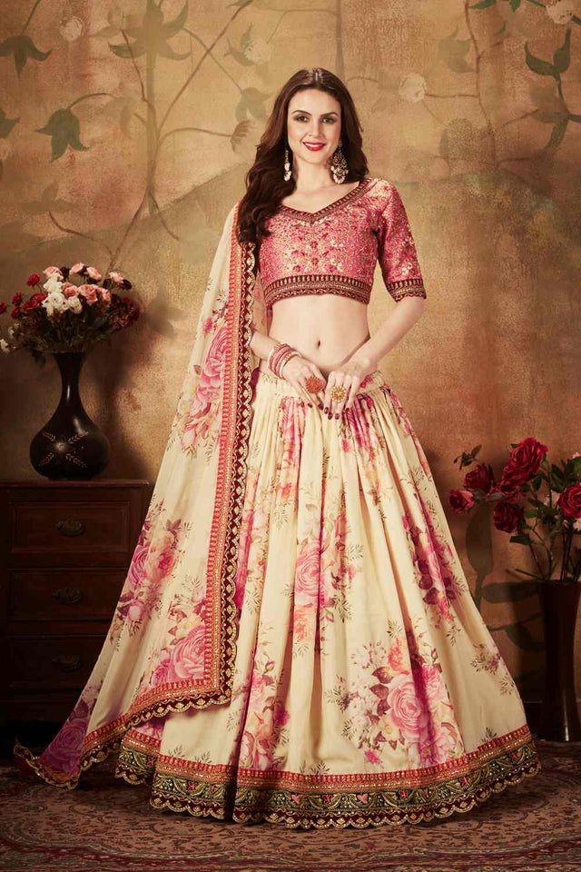 Buy Organza Printed Lehenga Choli In Cream