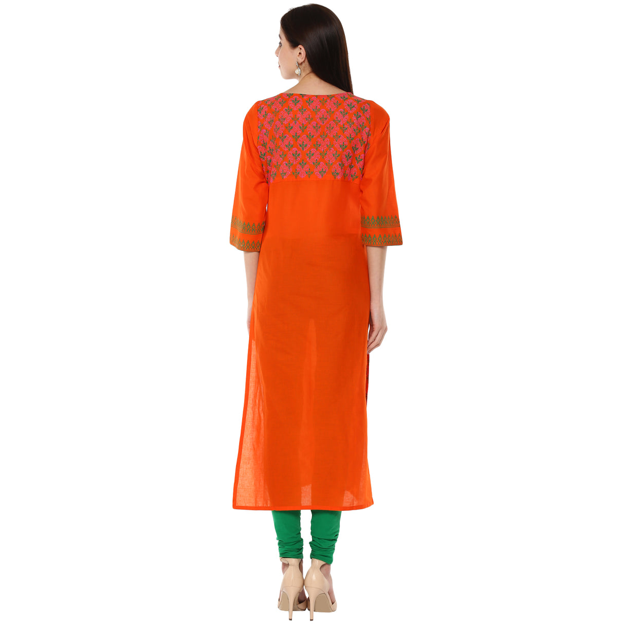 Blended Cotton Printed Kurti Top In Orange (RF-2445)