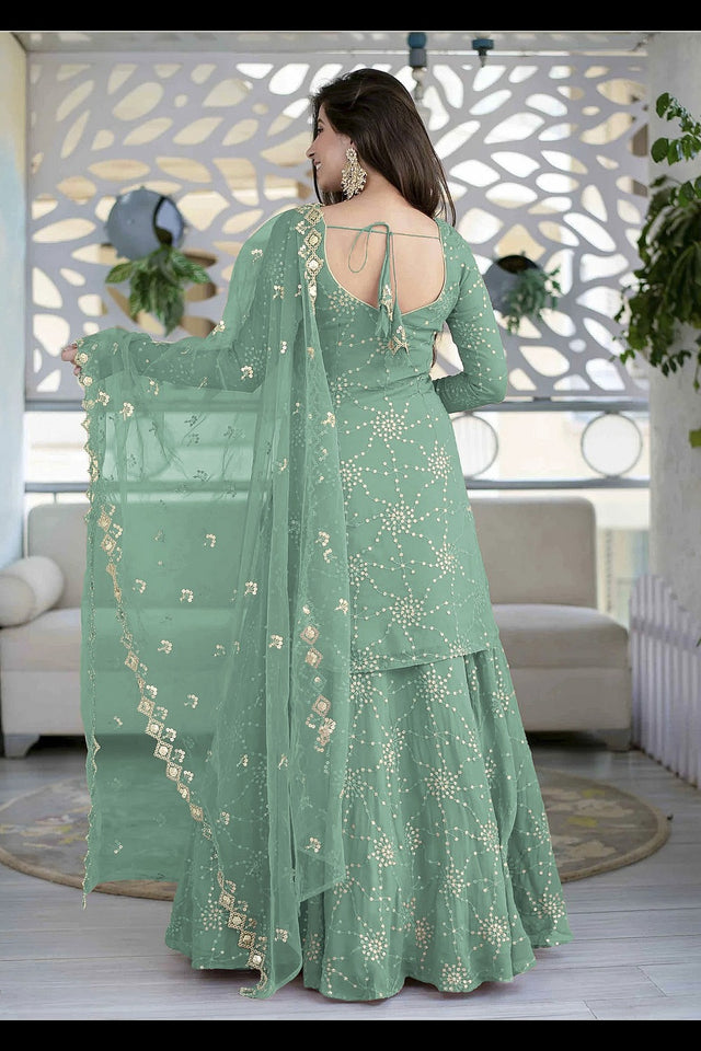 Buy Green Embroidered With Georgette Lehenga Kameez With Dupatta Online - Side