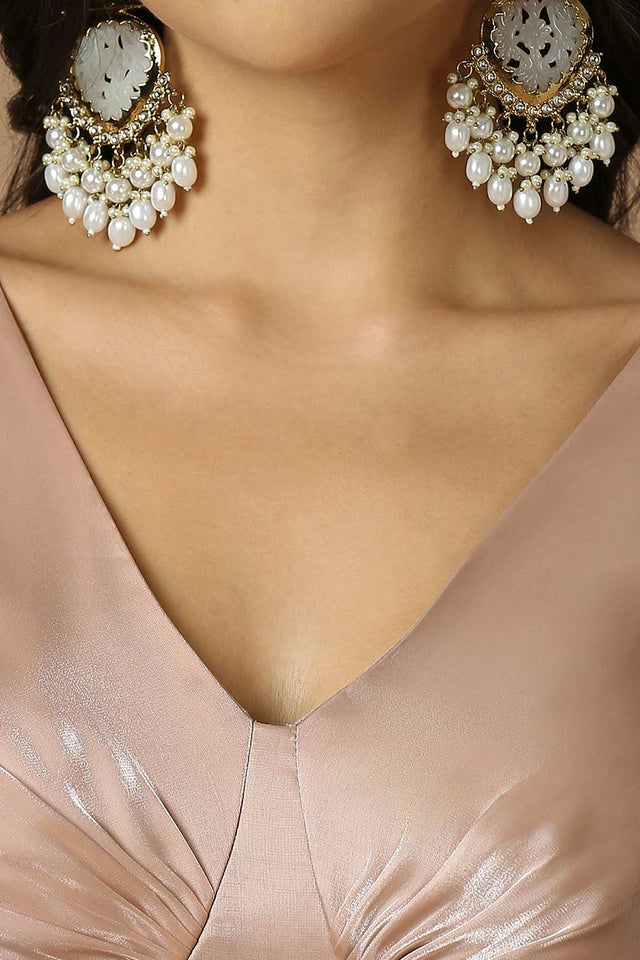 Beige Silk Sleeveless Padded Blouse