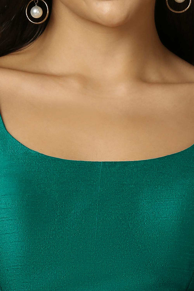 Green Silk Sleeveless Padded Blouse