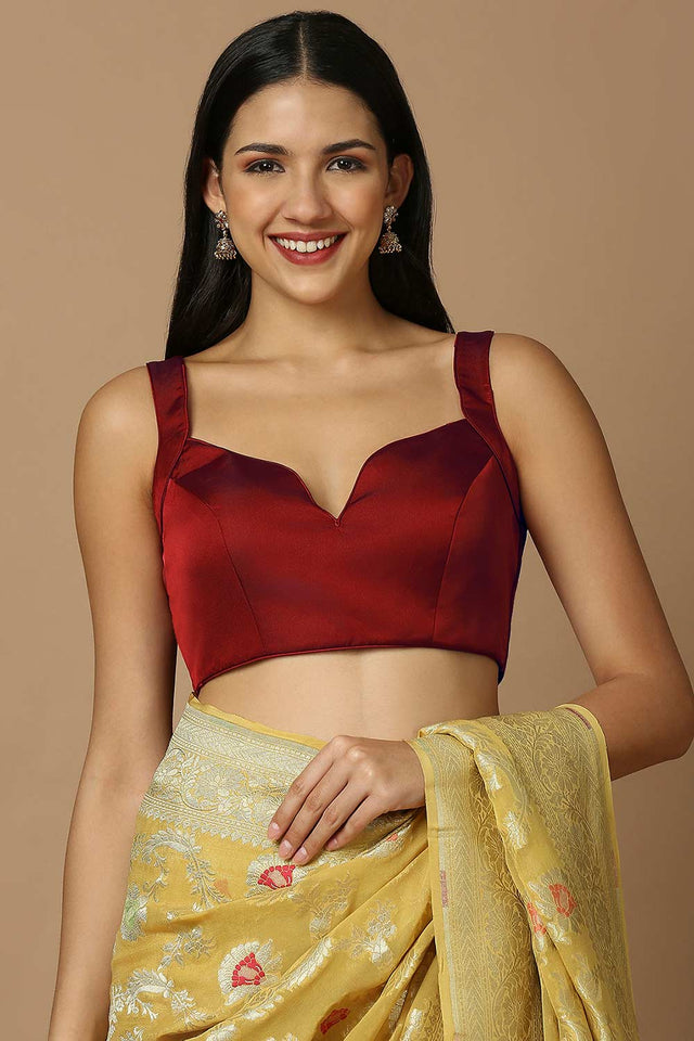 Red Silk Sleeveless Padded Blouse
