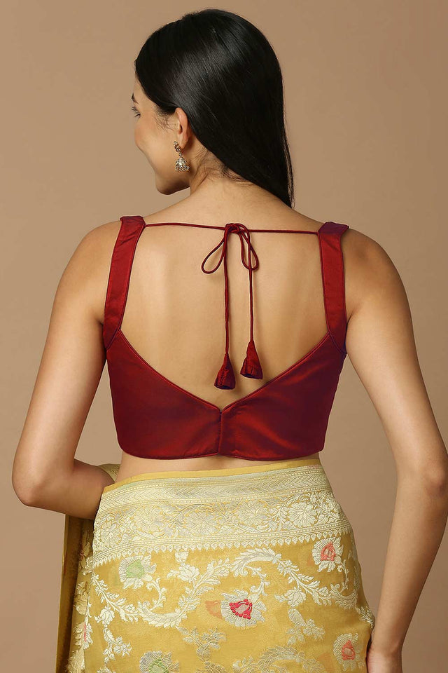Red Silk Sleeveless Padded Blouse