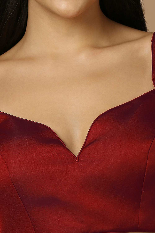 Red Silk Sleeveless Padded Blouse