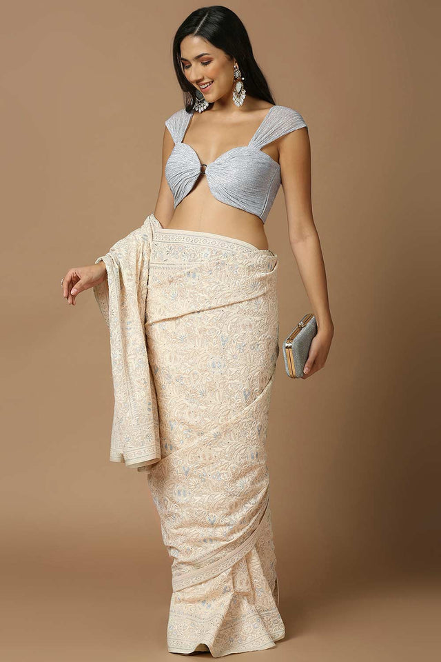 Silver Silk Sleeveless Padded Blouse