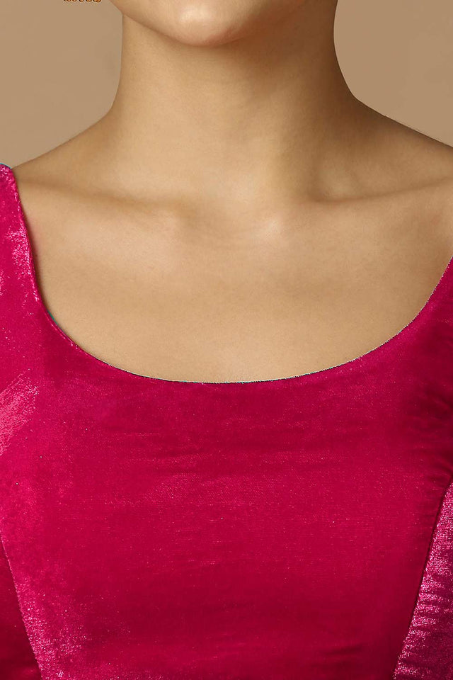 Magenta Velvet Sleeveless Padded Blouse