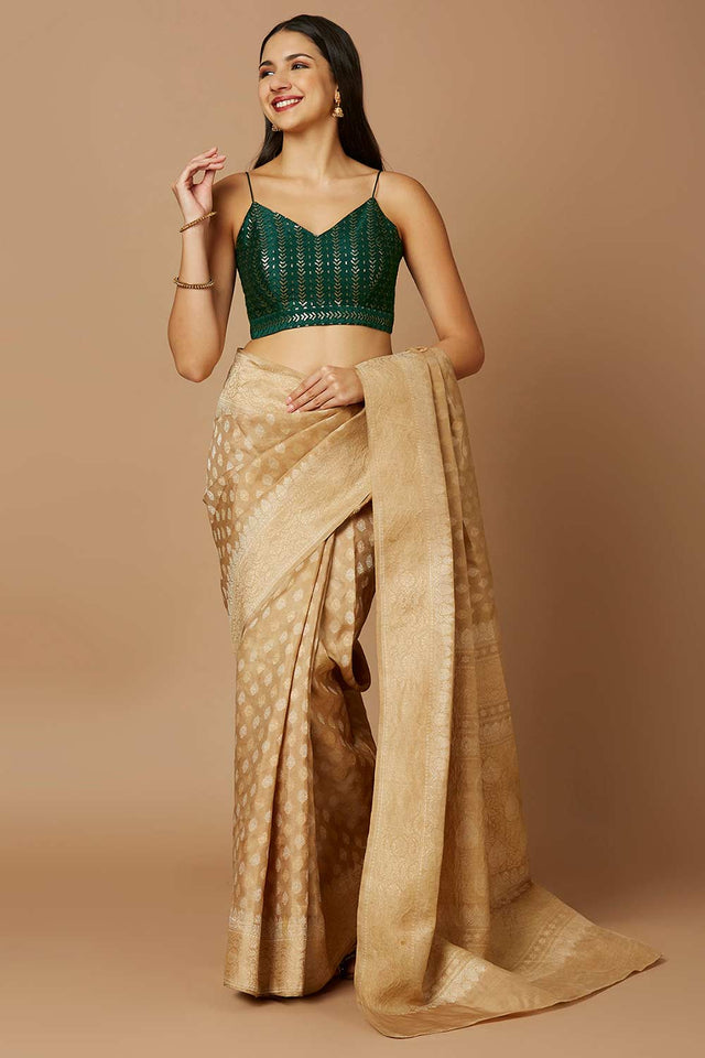 Green Silk Sleeveless Padded Blouse