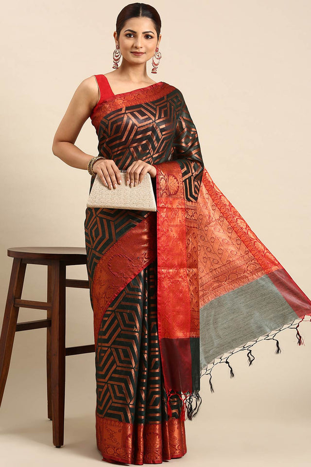 Green Art Silk Block Saree