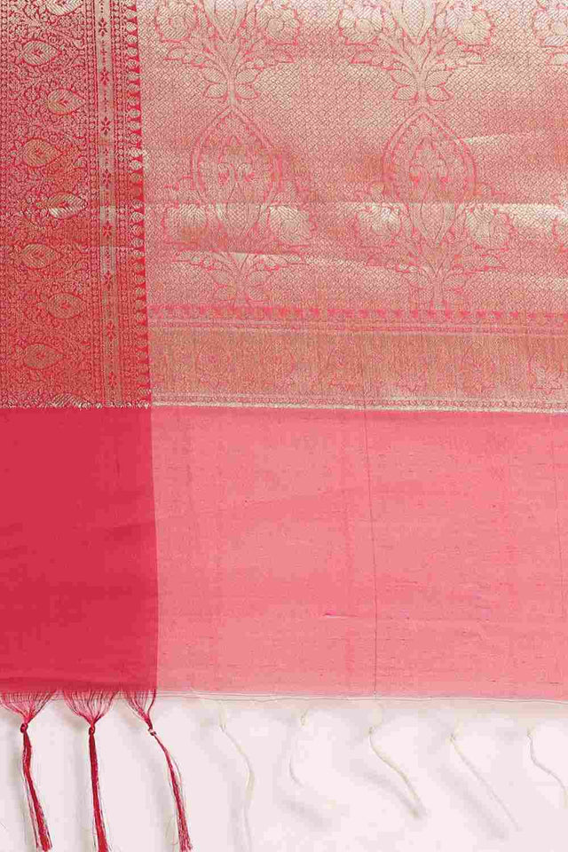 White Silk Blend Self-Design Saree