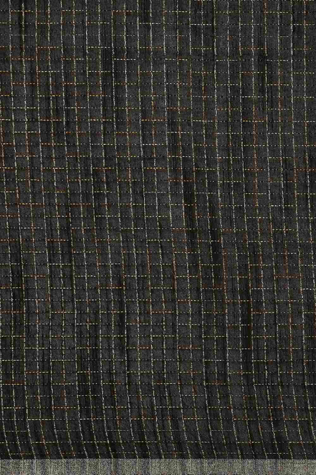 Black Art Silk Block Saree