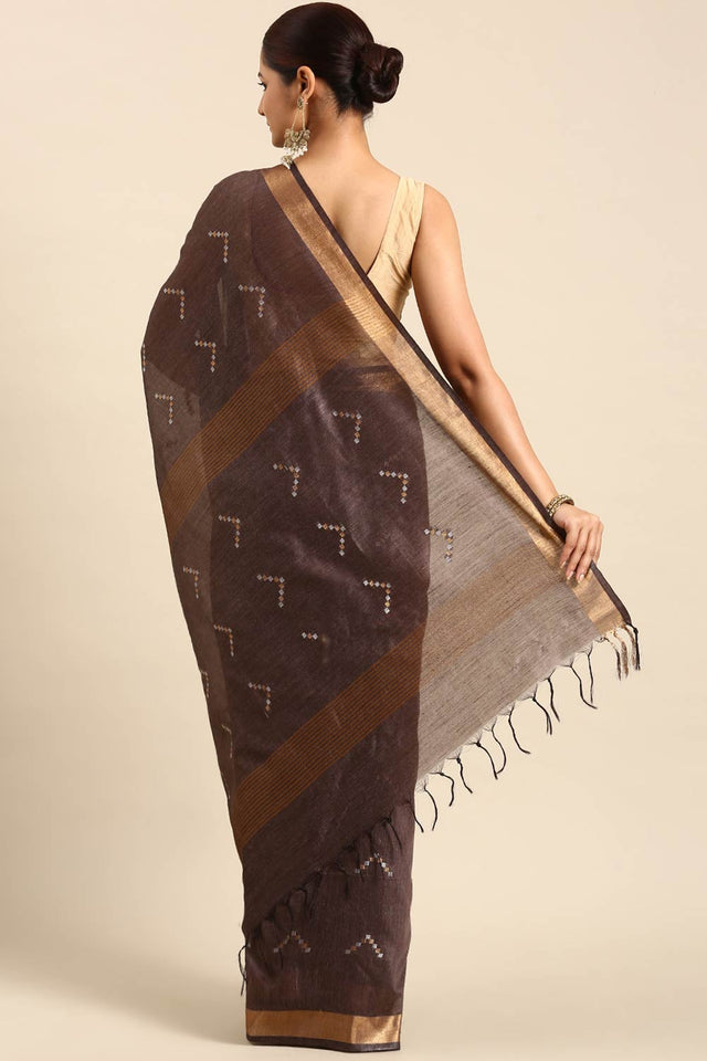 Brown Art Silk Block Saree