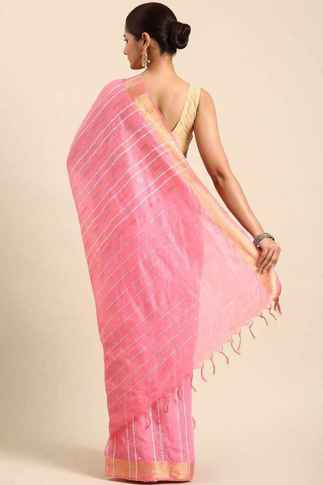 Pink Art Silk Block Saree