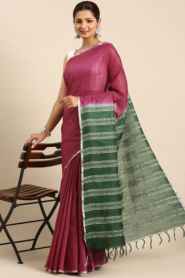 Purple Art Silk Block Saree