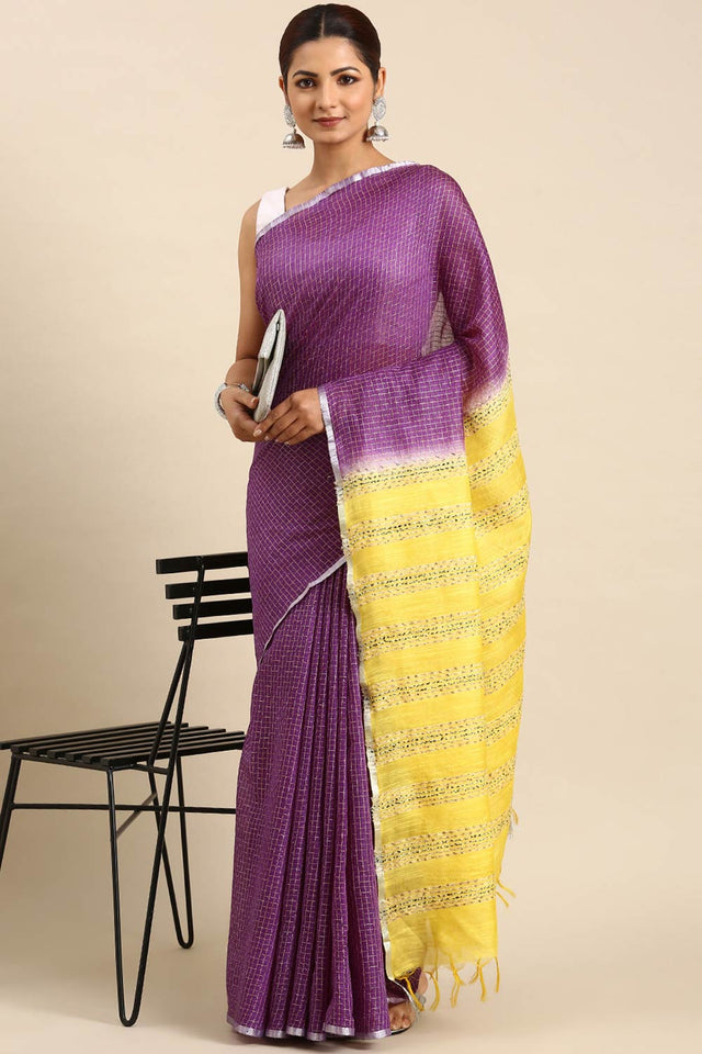 Purple Art Silk Block Saree