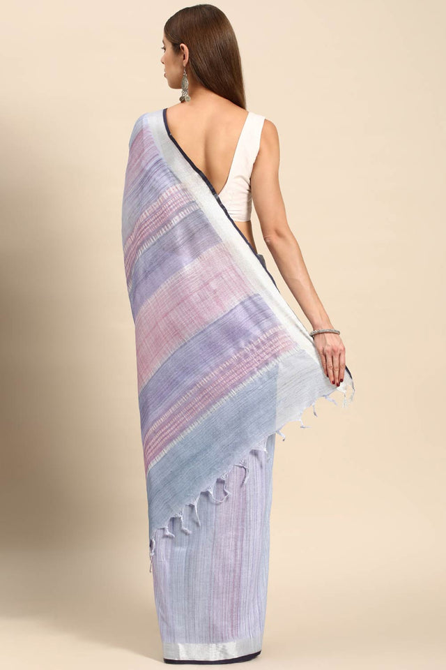 Blue Cotton Floral Saree