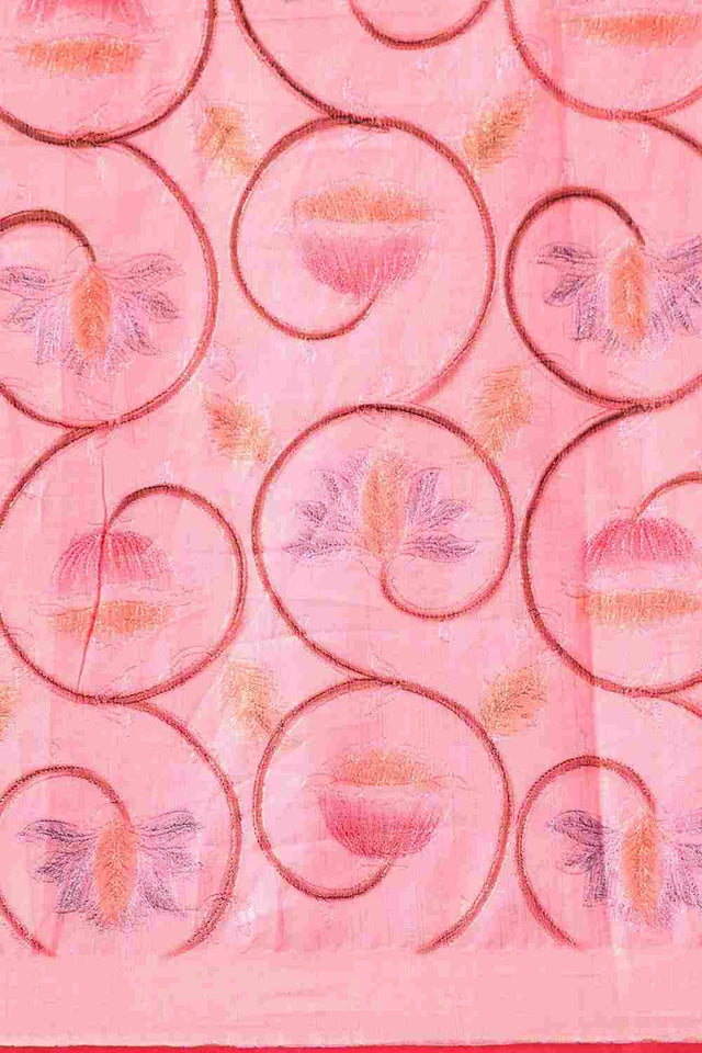 Pink Cotton Floral Saree