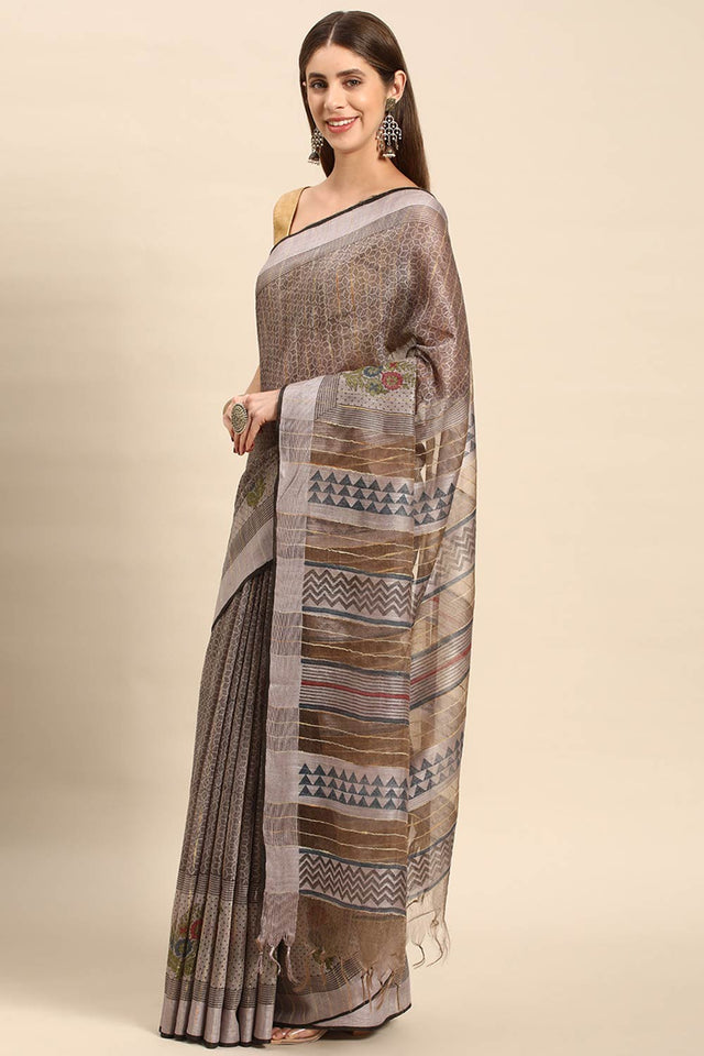 Grey Art Silk Embellished Saree