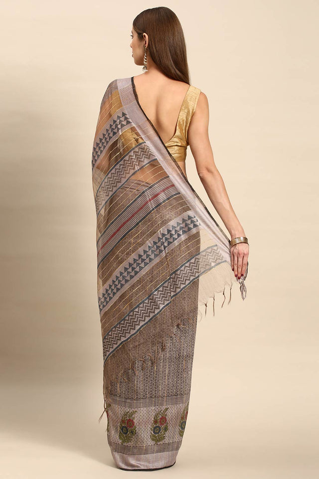 Grey Art Silk Embellished Saree