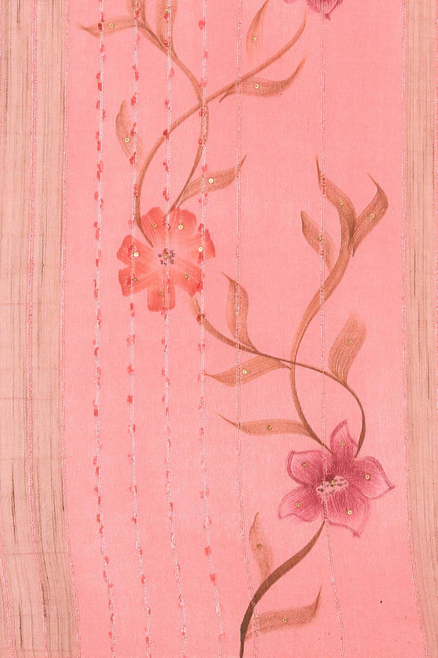 Peach Silk Blend Self-Design Saree