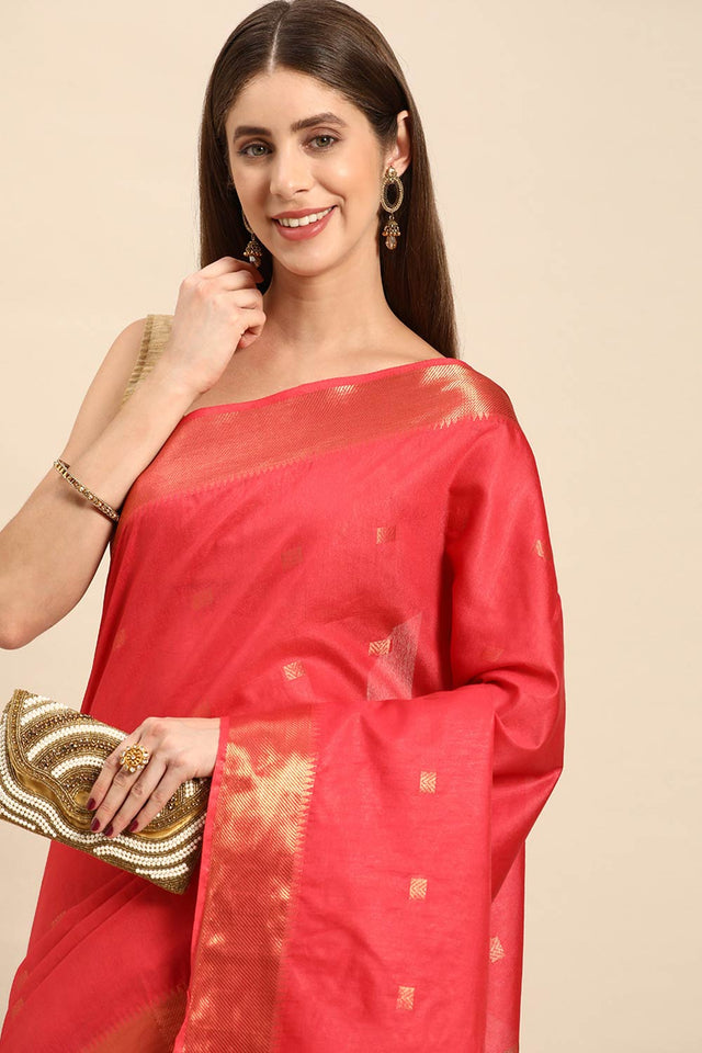 Peach Art Silk Block Saree