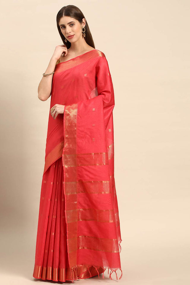 Peach Art Silk Block Saree