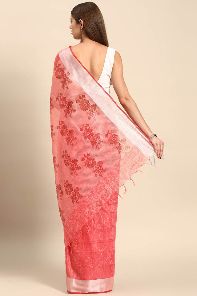 Peach Art Silk Block Saree