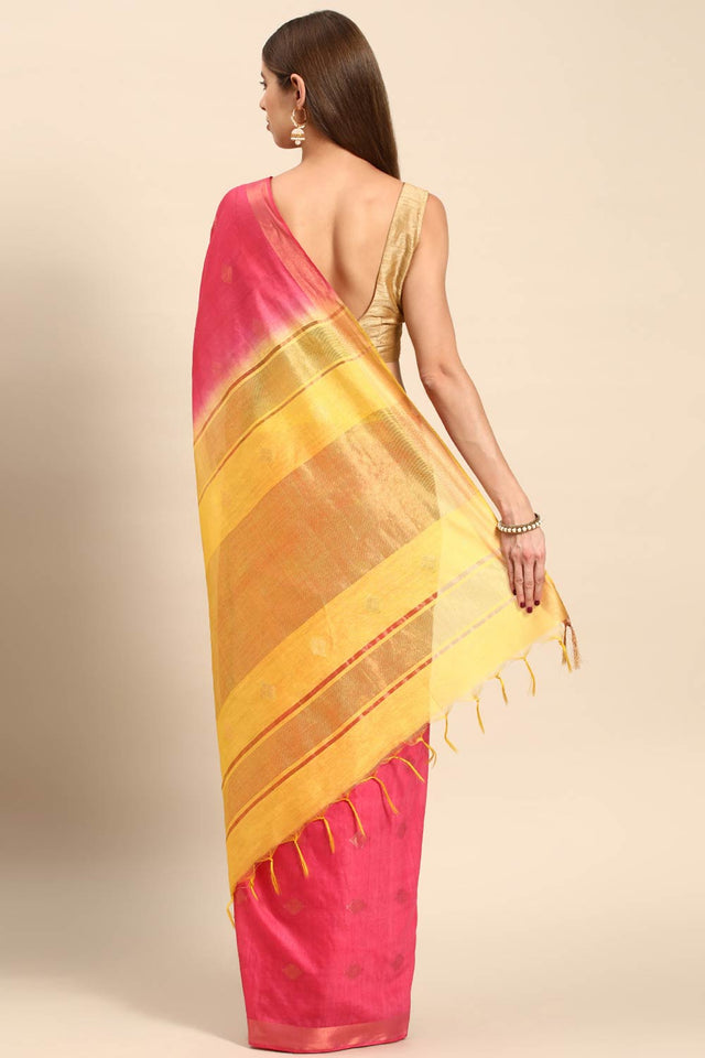 Pink Art Silk Block Saree