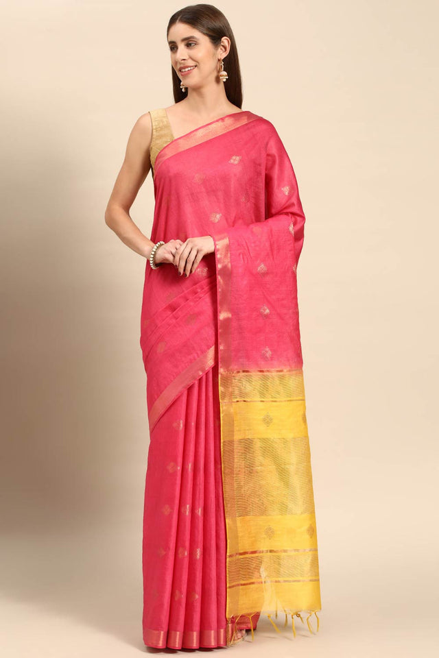 Pink Art Silk Block Saree