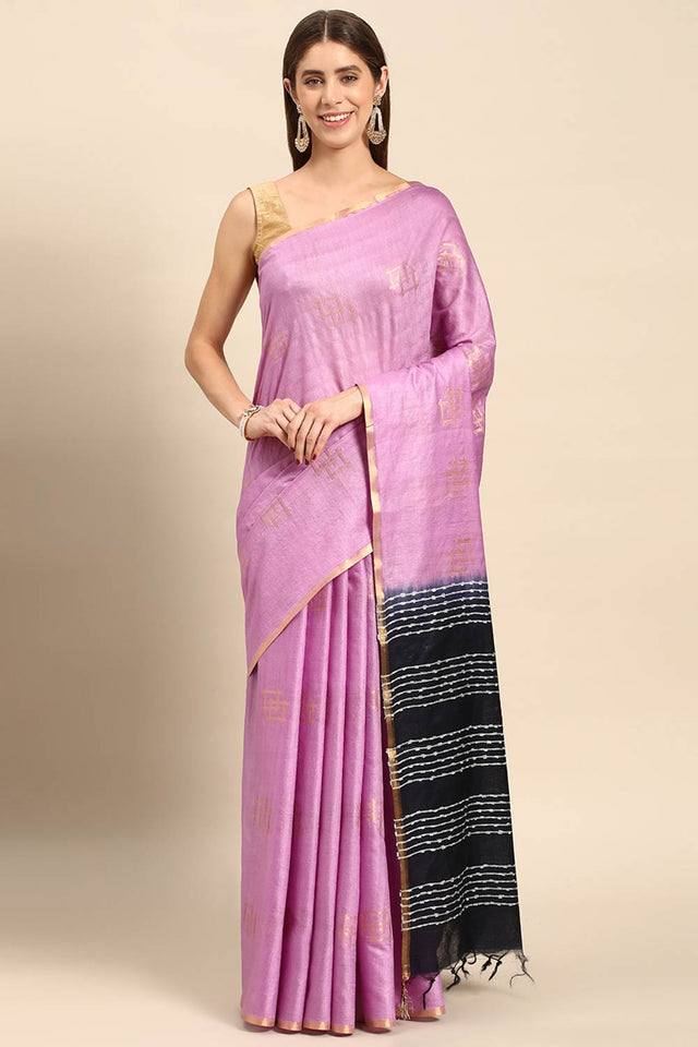 Purple Art Silk Block Saree