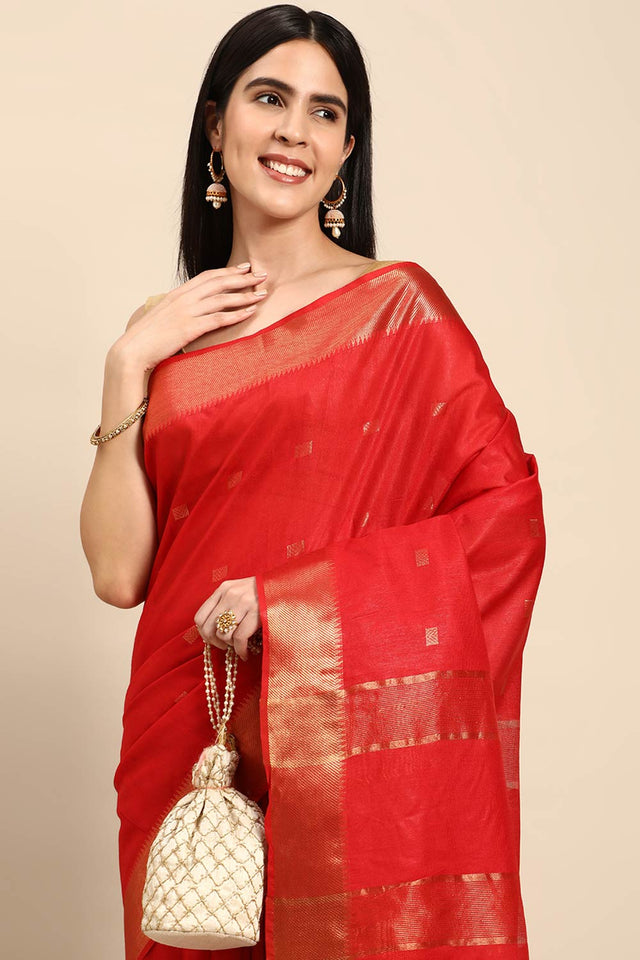 Red Art Silk Block Saree