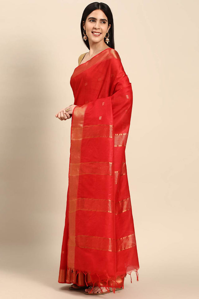 Red Art Silk Block Saree
