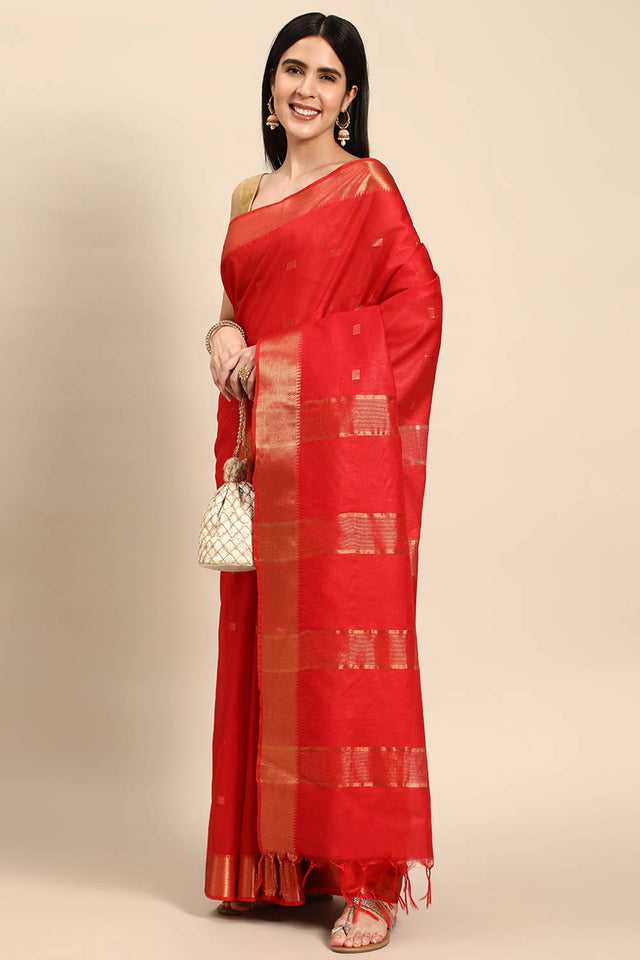 Red Art Silk Block Saree
