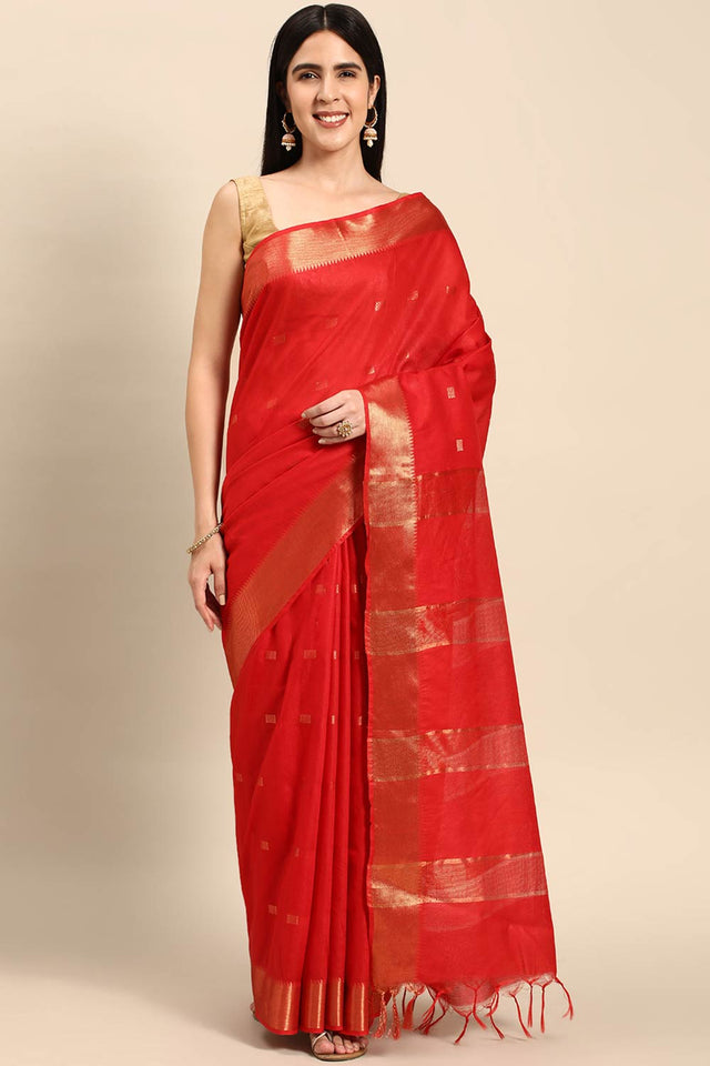 Red Art Silk Block Saree