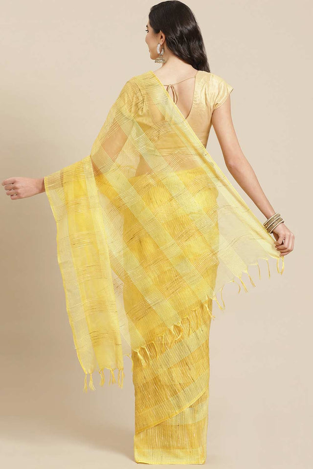 Buy Art Silk Woven Saree in Yellow Online - Back