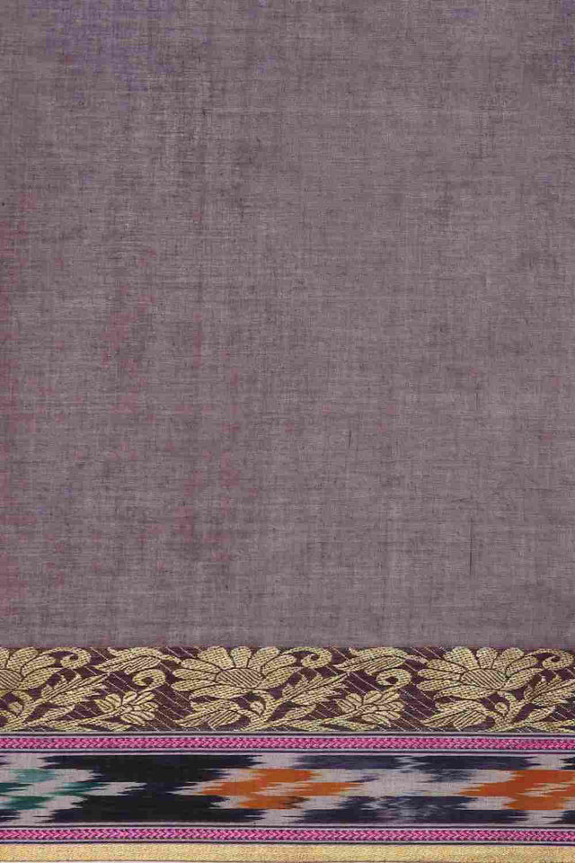 Grey Cotton Block Saree