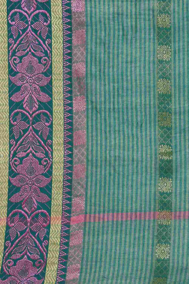 Green Cotton Block Saree