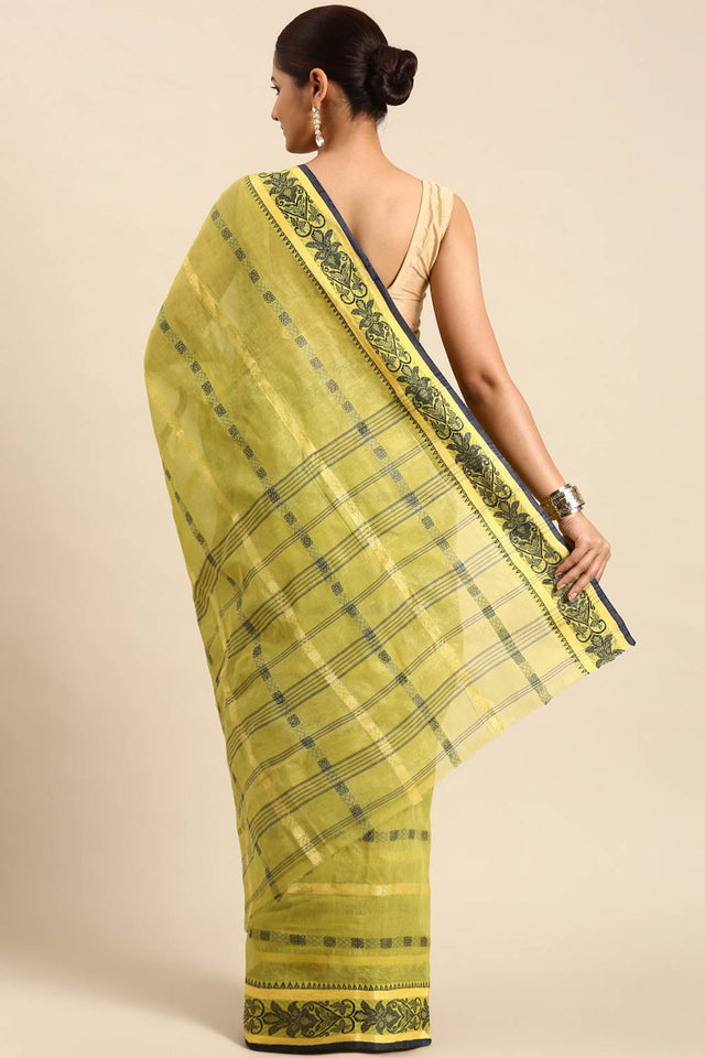 Green Cotton Block Saree