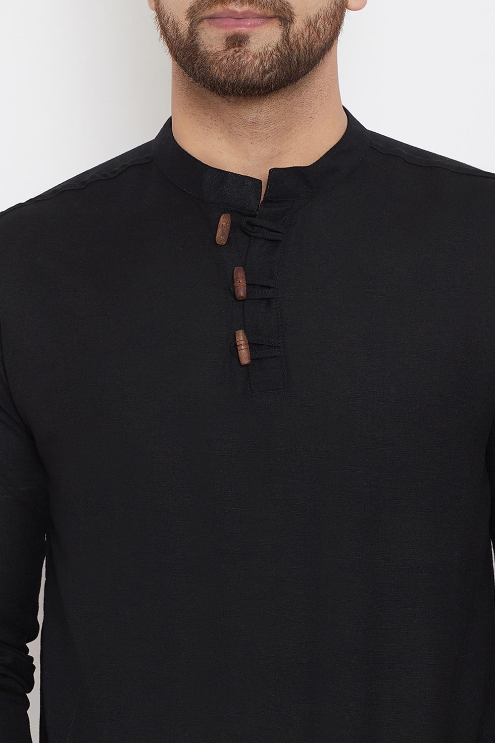 Buy Men's Blended Cotton Solid Short Kurta in Black - Zoom Out