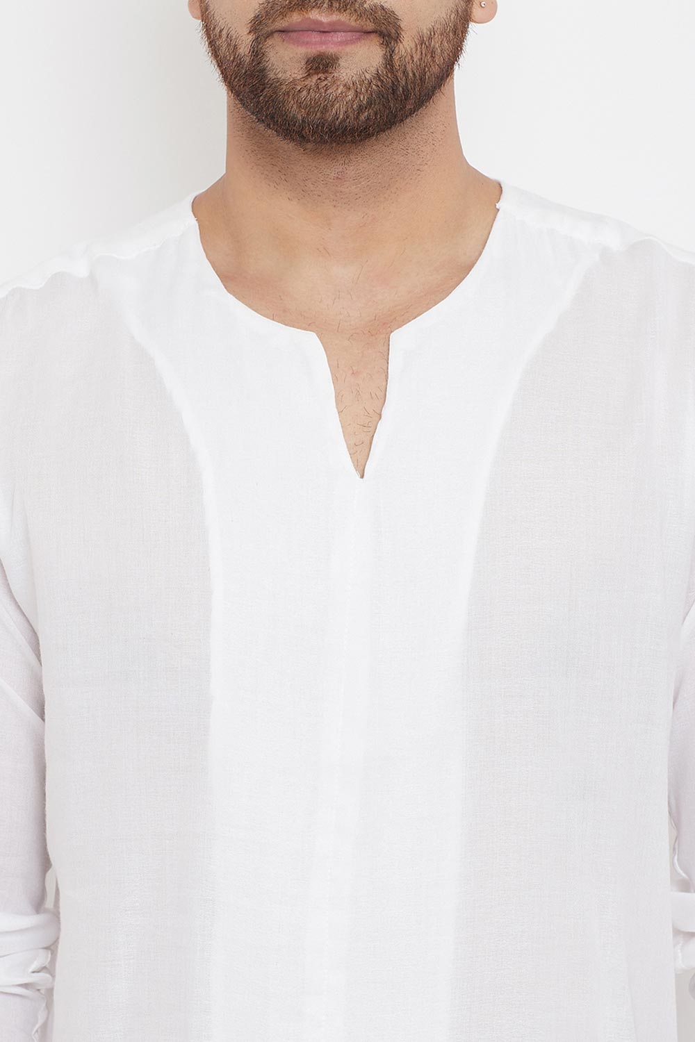 Buy Men's Blended Cotton Solid Short Kurta in White - Zoom Out