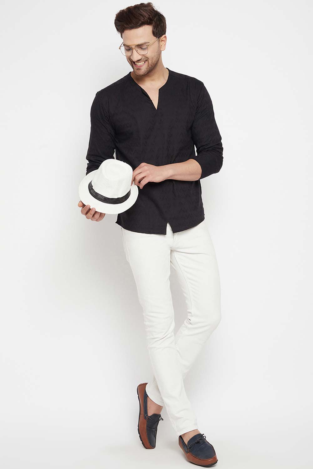 Buy Men's Viscose Solid Kurta in Black