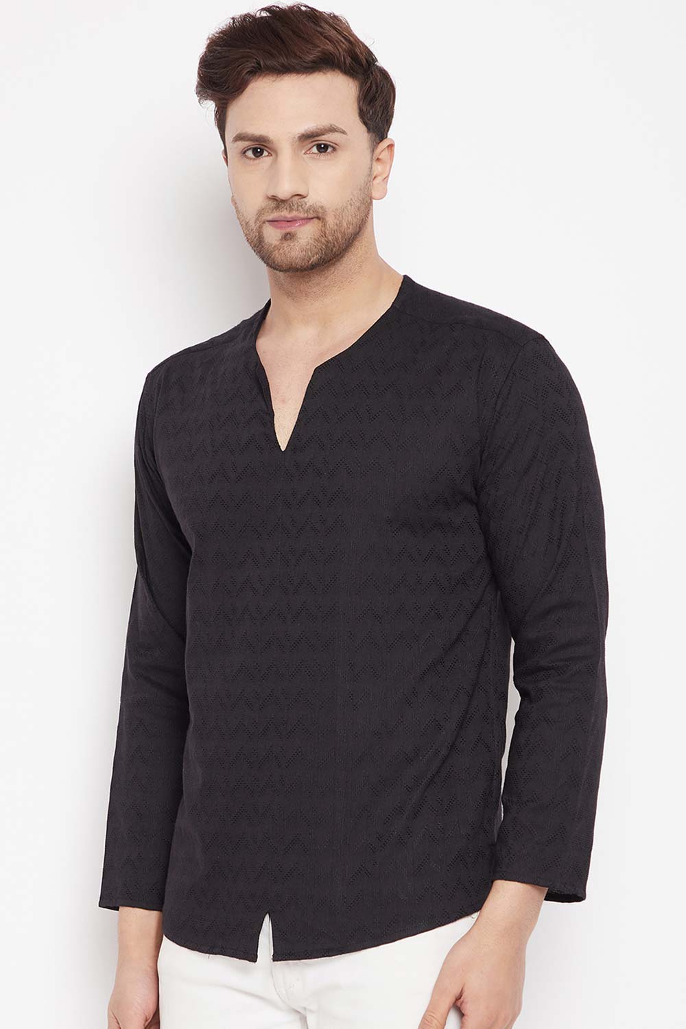 Buy Men's Viscose Solid Kurta in Black